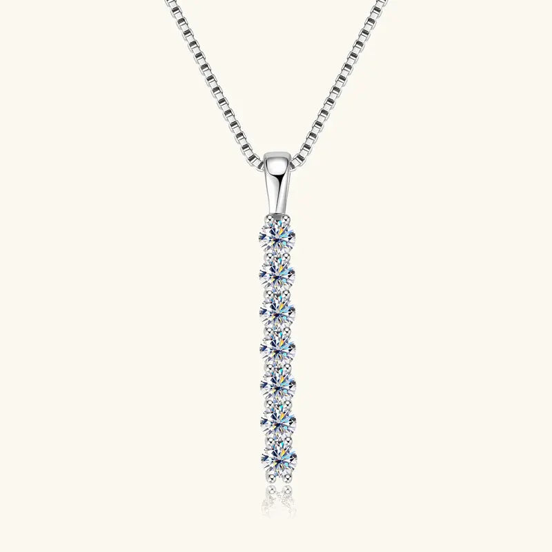 2.8mm 0.56ctw. Moissanite Pendant Necklace for Women 925 Silver Adjustable Chain 7-stone Bar Necklaces Trend Jewelry Gifts