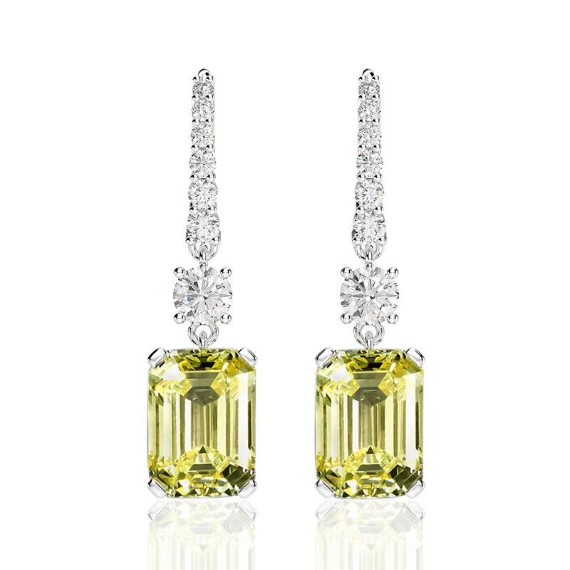 Classic 4.0CT Emerald Cut Gemstone Hook 925 Sterling Silver Color Lab Diamond Drop Dangle Earrings for Women Jewelry Gifts