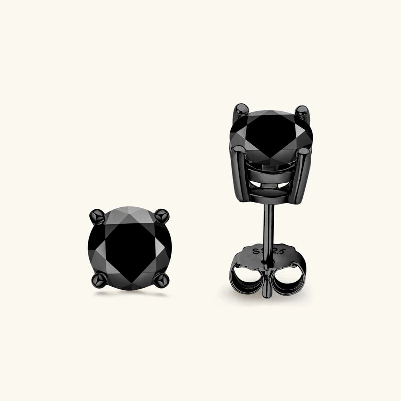 6.25mm Natural Agate Black Stud Earrings for Men Women 925 Sterling Silver Simple 4 Claws Piercing Ear Earring Daily Wear