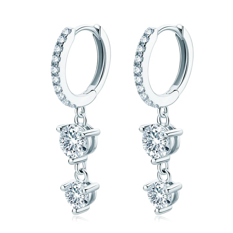 4mm 5mm Round Moissanite Long Tassel Earrings 100% 925 Sterling Silver Women's Hoop Dangle Earrings Wedding Jewelry Gifts