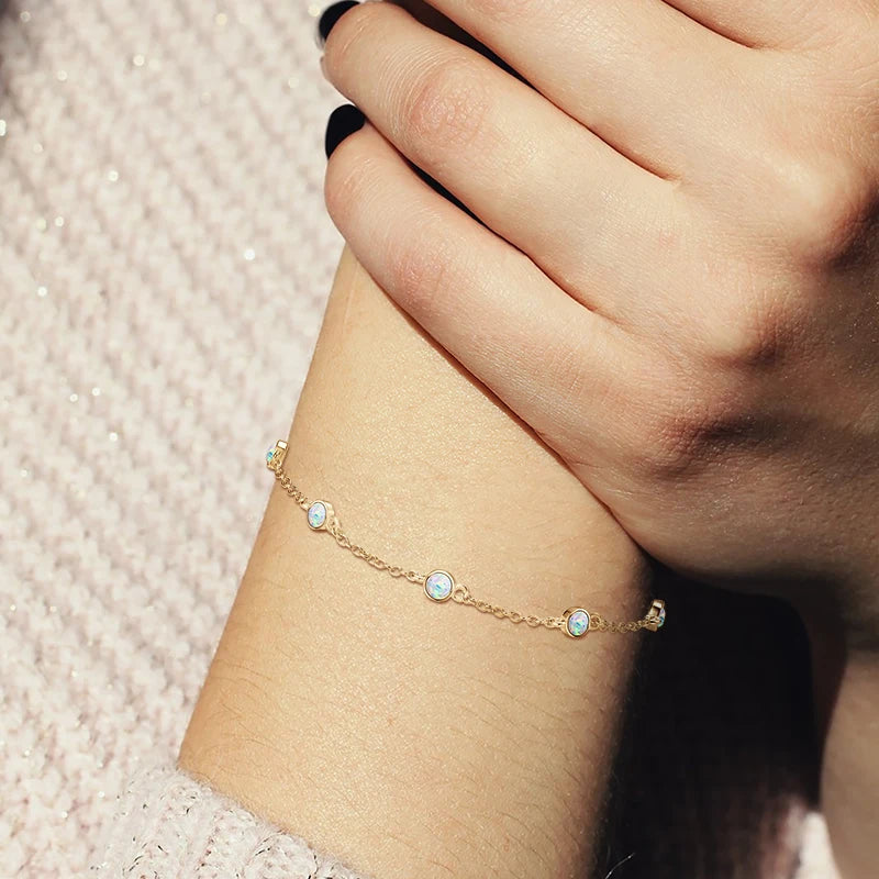 3mm Bezel Opal Bracelet 2024 Trendy 925 Silver Adjustable Chain Full of Stars Bracelet for Women Girl Gift Christmas Jewel