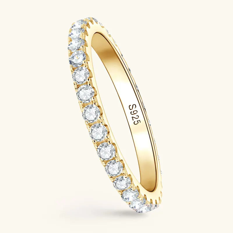 Classic 925 Sterling Silver Full Eternity Ring 2mm D Moissanite Rings Stackable Finger Bands for Women 18k Gold Plated Jewelry