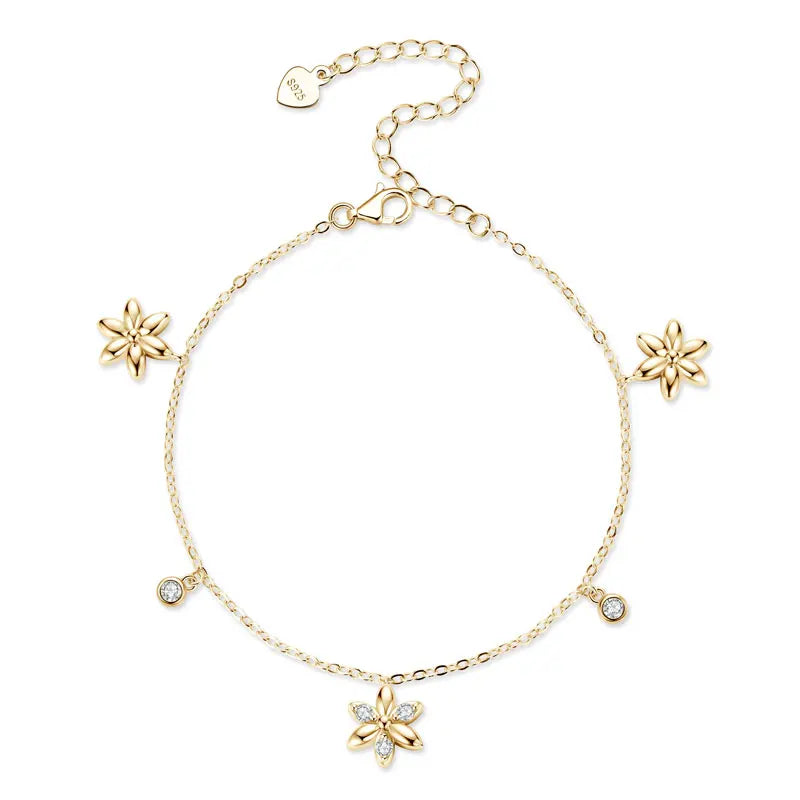 2024 Trendy Moissanite Flower Bracelet Real 925 Silver 18k Gold Plated Adjustable Chain Bracelet for Women Wedding Jewelry