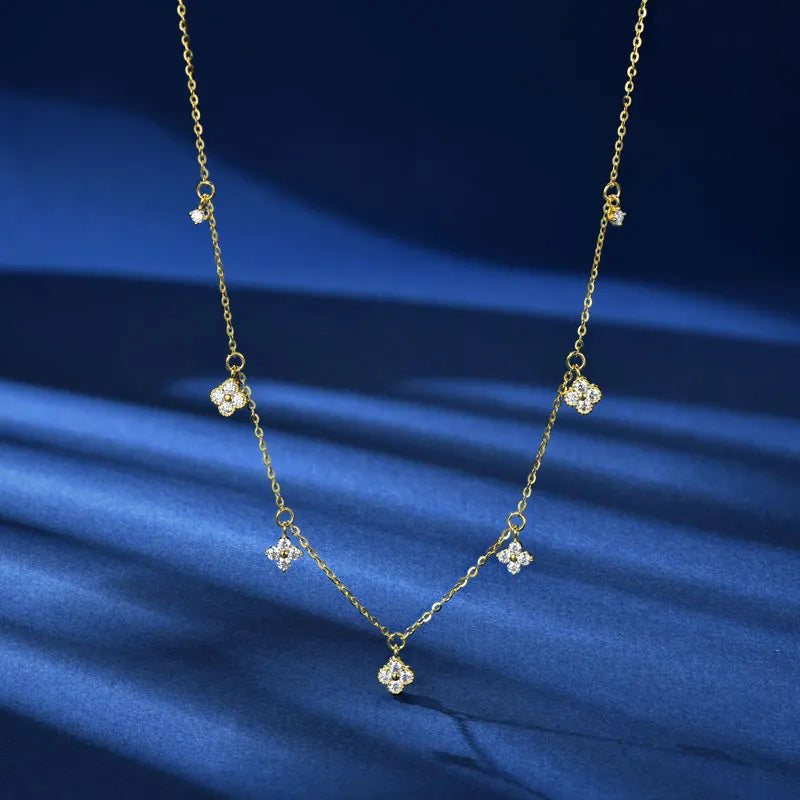 2mm Moissanite Pendant Necklace for Women 925 Silver Four Clover Flower Clavicle Necklaces Charm Valentine Gift 2025 Trend