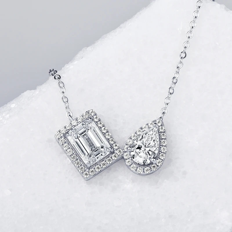3CTW. 2ct Emerald Cut and Pear Cut D Moissanite Pendant Necklace for Women s925 Silver GRA Certified Jewelry Party Birthday Gift