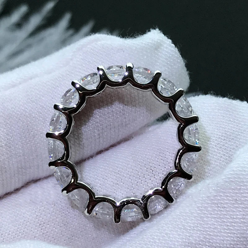 100% Real Silver 925 Full Eternity Ring for Women Simulated Diamond Engagement Wedding Band Finger Rings Cubic Zirconia Jewelry