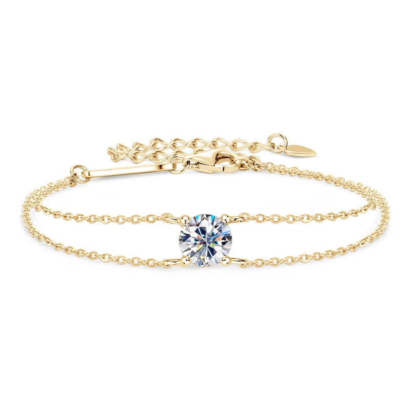Real 925 Silver Double Chain Bracelet 6.5mm 1.0ct D Color Moissanite Bracelets With GRA Certificate Jewelry for Women Gift