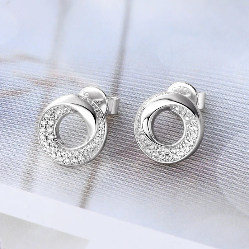 Doughnut Circle D Color Moissanite Stud Earrings for Women Men Real 925 Silver Piercing Ear Jewelry with GRA Certificate