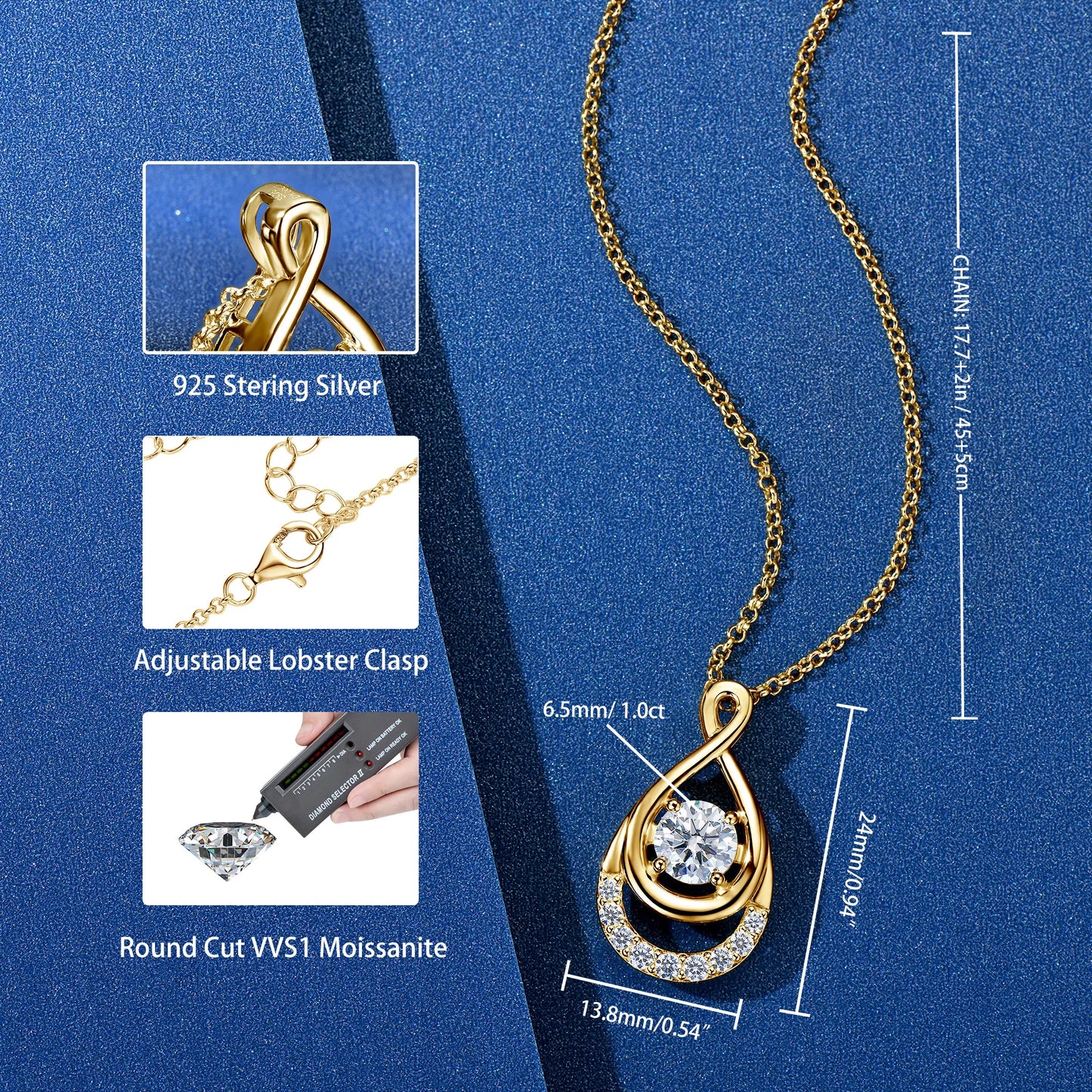 2025 1.0 carat 6.5mm Moissanite Infinity Pendant Necklace Adjustable 925 Silver Chain for Women Fine Jewelry Gift Birthday
