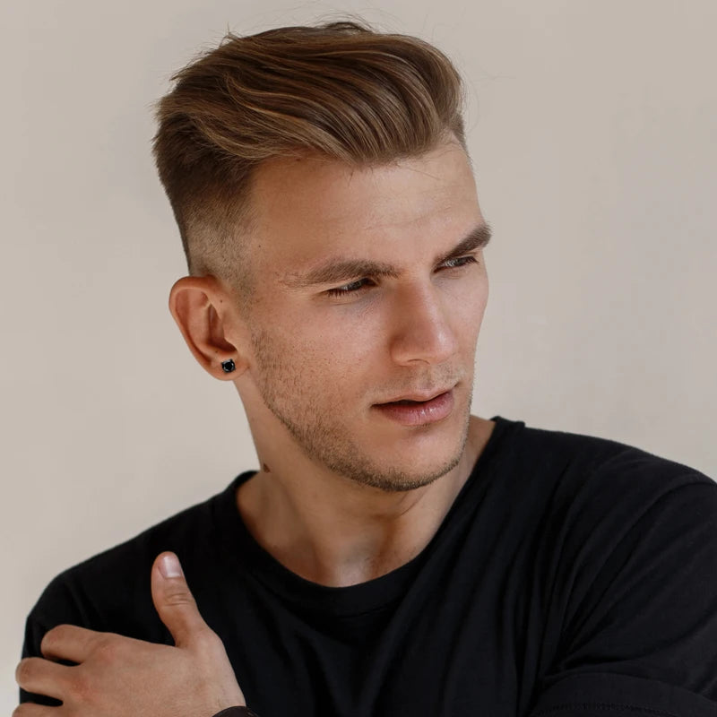 6.25mm Natural Agate Black Stud Earrings for Men Women 925 Sterling Silver Simple 4 Claws Piercing Ear Earring Daily Wear
