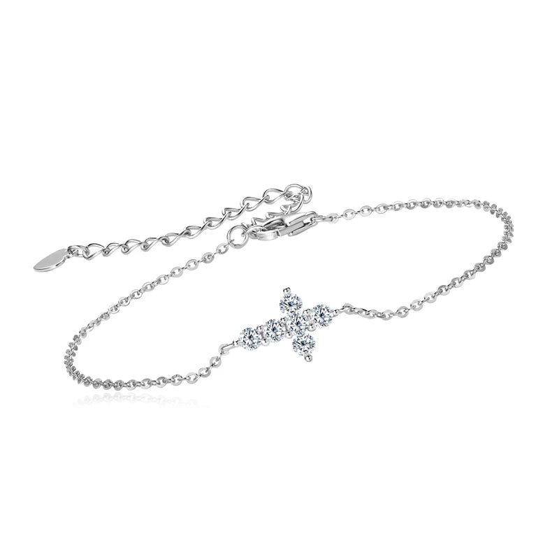 Real Moissanite Cross Bracelet 100% 925 Silver Adjustable Chain Bracelets for Women and Men Charm Jewelry Christmas Gifts