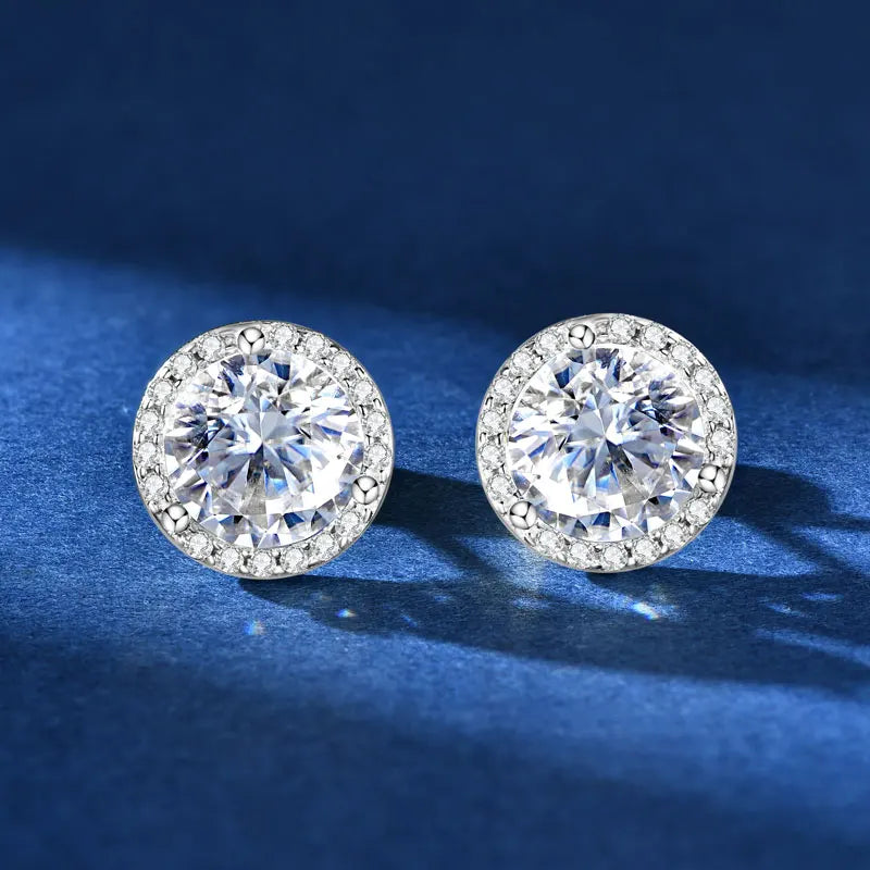 Classic 2CT 1CT 0.5CT D Moissanite Round Stud Earrings for Women Men 925 Silver 3 Claw Sparking Lab Diamond Certified Fine Jewel