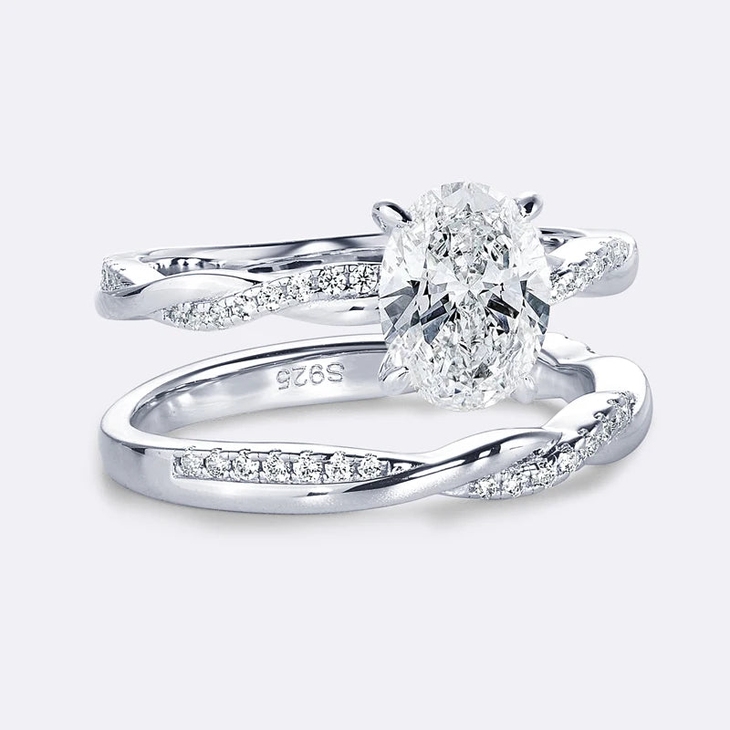 Original 925 Sterling Sliver Bridal Ring Set 2.0 Carat Oval Moissanite Engagement Wedding Promise Bands Jewelry for Women