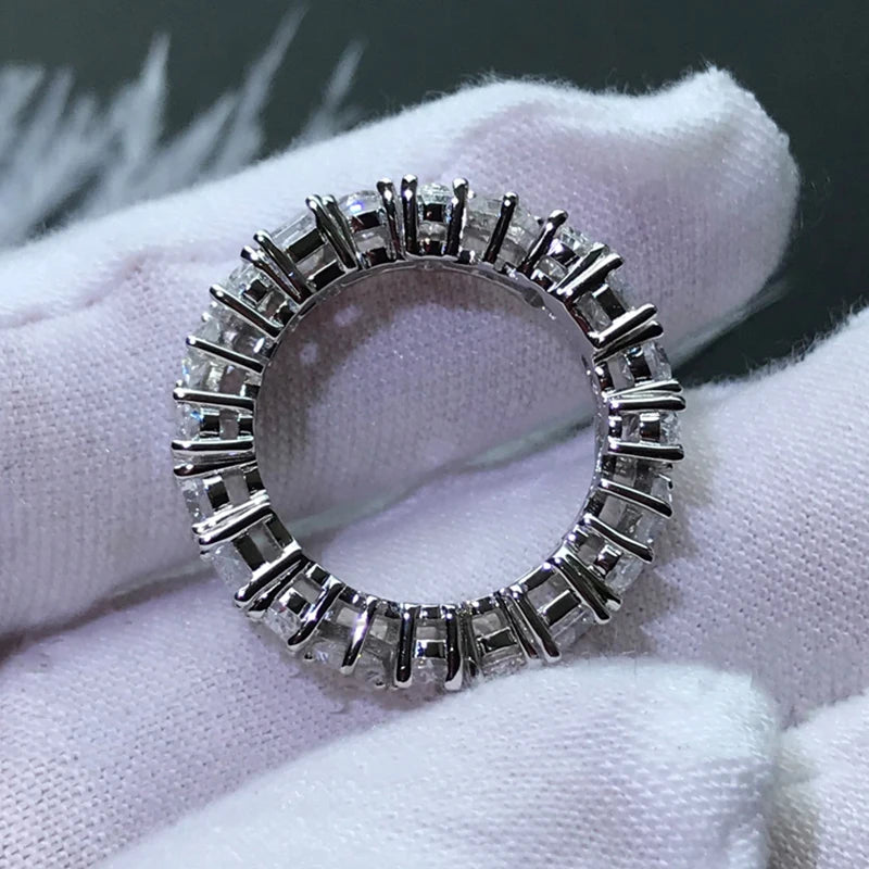Luxury 925 Sterling Silver Band Rings Women Engagement Simulated Diamond Wedding Silver Bridal Full Eternity Rings