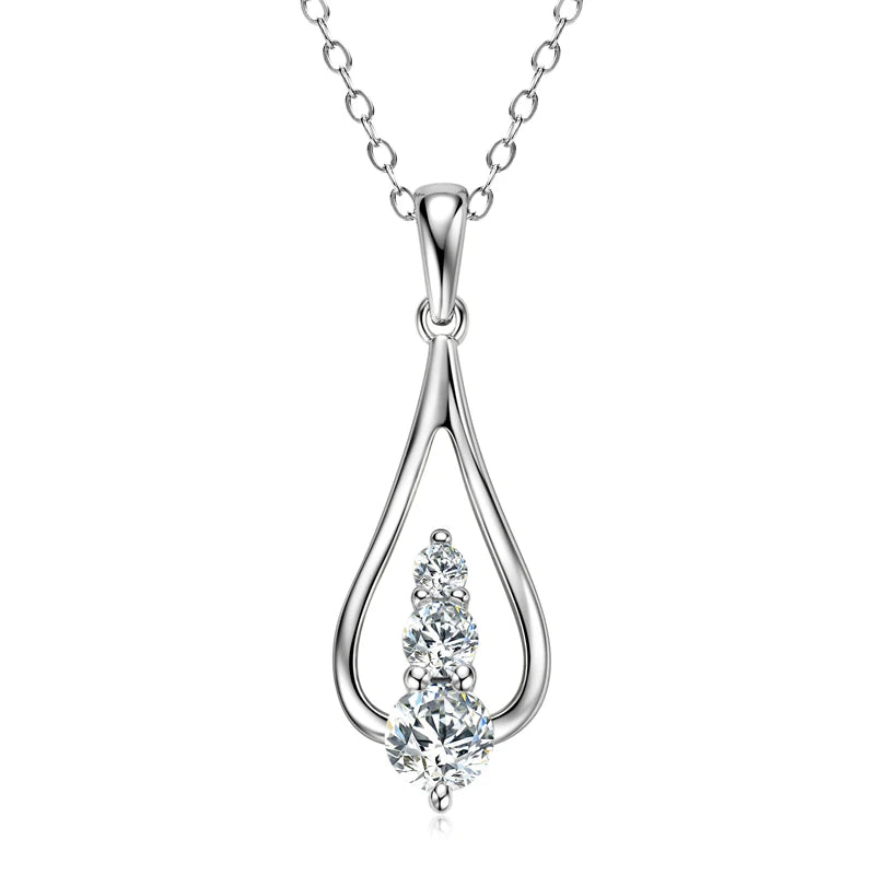 2024 Waterdrop Pendant Necklace 18k Gold Plated 3 Stones Moissanite Clavicle Real 925 Silver Chain for Women Jewelry Gifts