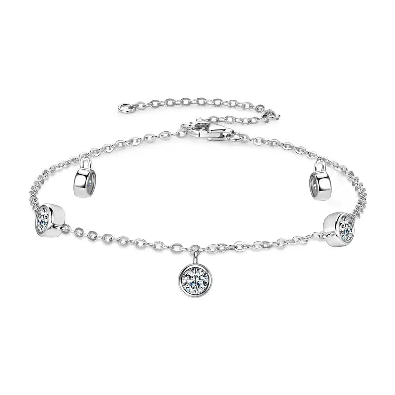 2025 New 4mm Bezel Moissanite Bracelet 925 Silver Adjustable Chain Fashion Bracelets for Women Hand Jewelry Valentine Gift