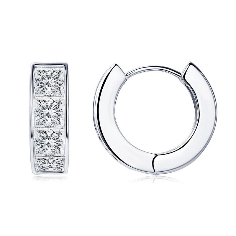 3.20CTTW Princess Cut Moissanite Hoop Earrings 100% 925 Silver for Women Jewelry Small Hoops Huggie Inner Diameter 11mm