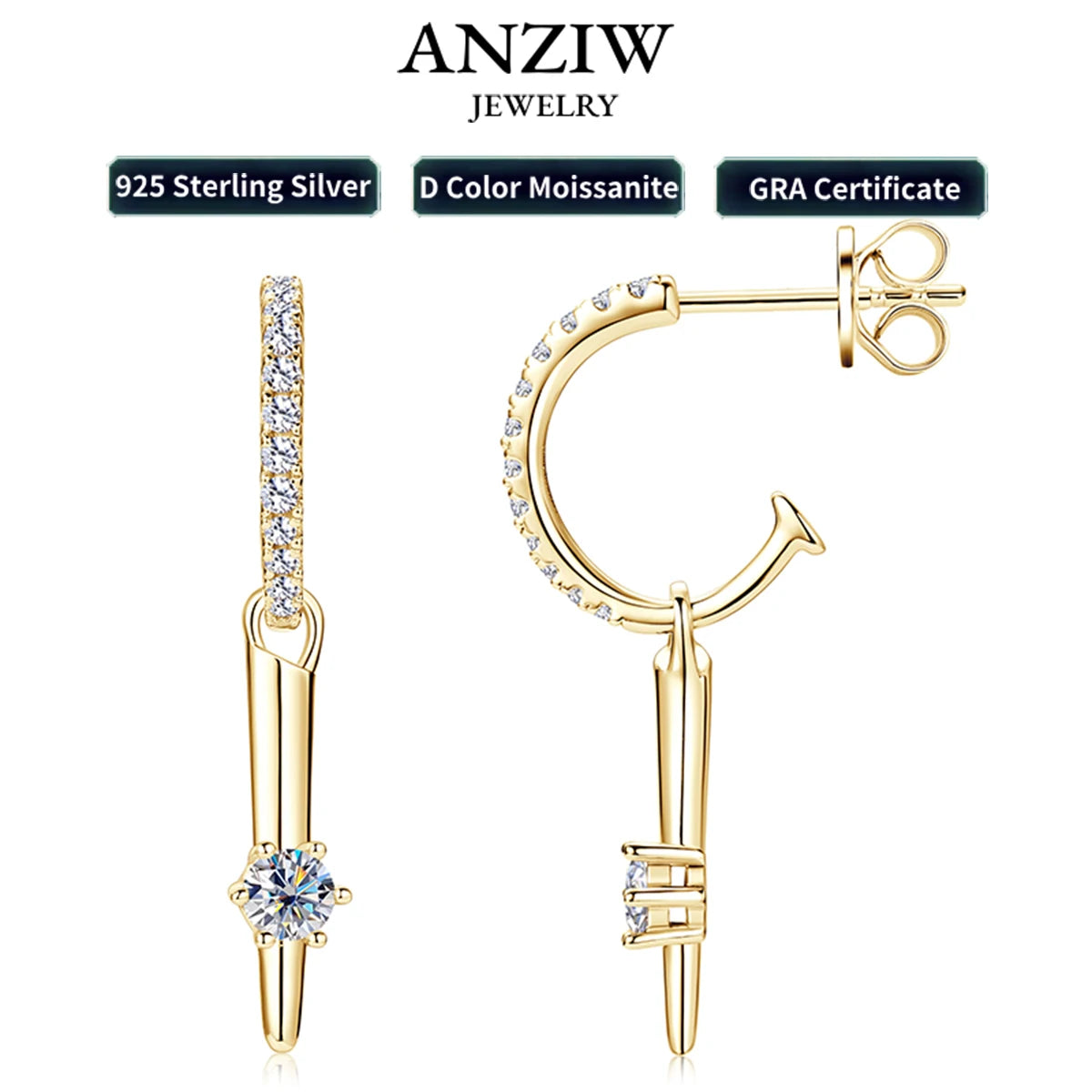 925 sterling silver moissanite stud earrings Fashion women's half-open hoop drop earrings dual use jewelry original 2025