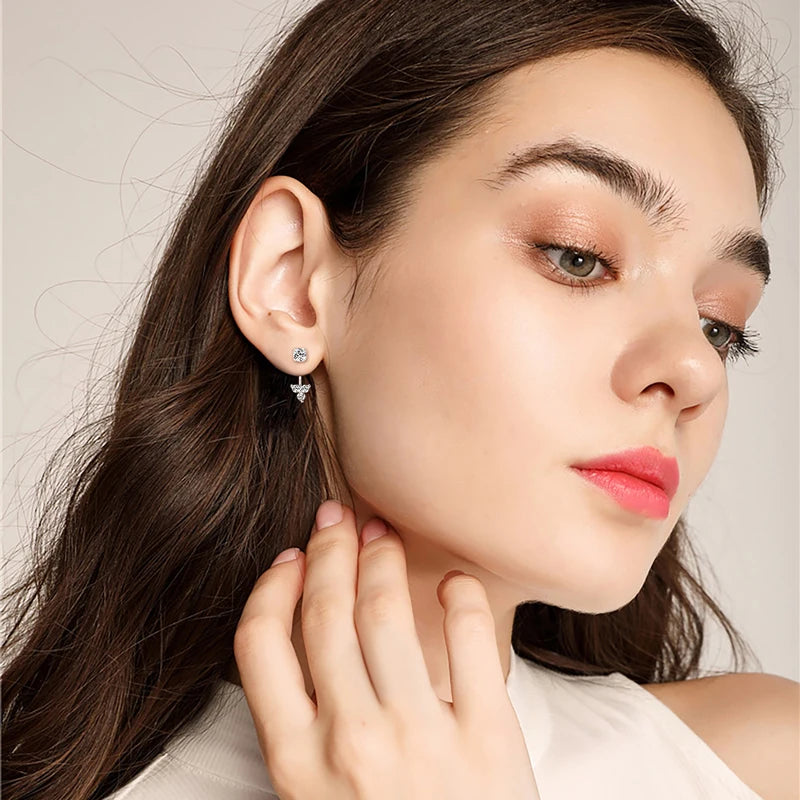 Dual Purpose Flower D Moissanite Drop Stud Earrings Real 925 Silver Front and Back Piercing Ear Jacket for Women Jewelry Gift