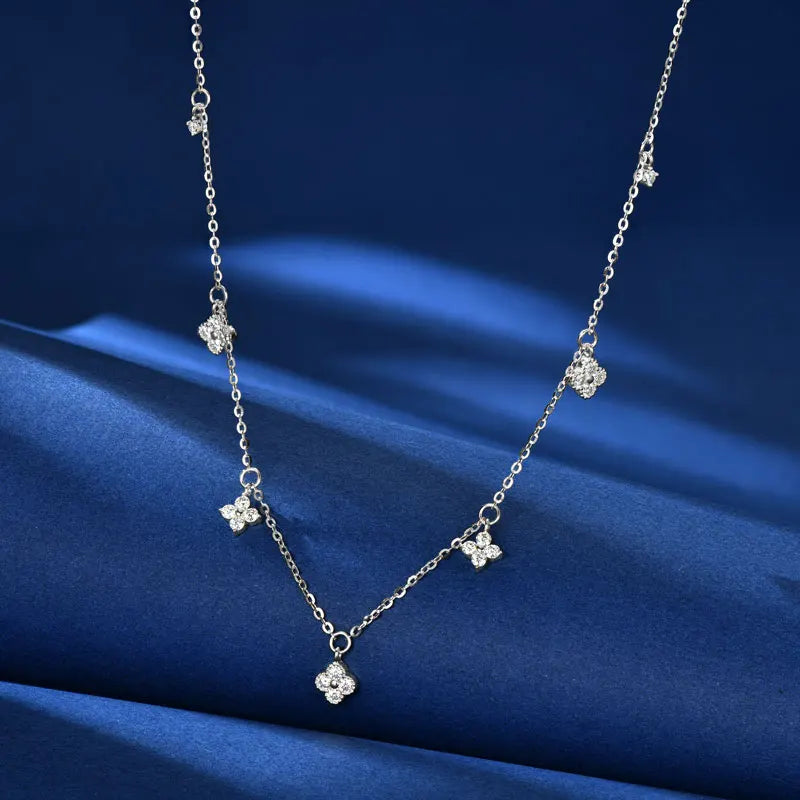 2mm Moissanite Pendant Necklace for Women 925 Silver Four Clover Flower Clavicle Necklaces Charm Valentine Gift 2025 Trend