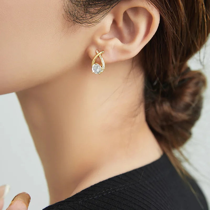 Real 925 Silver Stud Earrings 0.5ct Moissanite Drop Fishtail Cross Piercing Ear Earring 2023 Korean Trendy Women's Jewelry