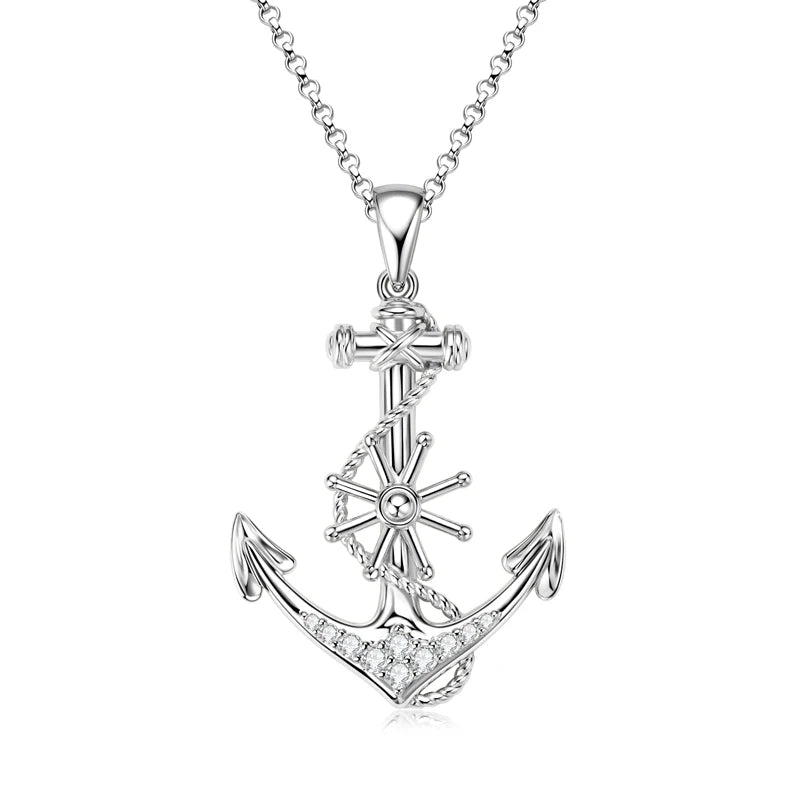 Plated Gold Anchor Cross Pendant Necklace with Moissanite Diamond Adjustable 925 Silver Chain for Women Men Lucky Charm Jewelry