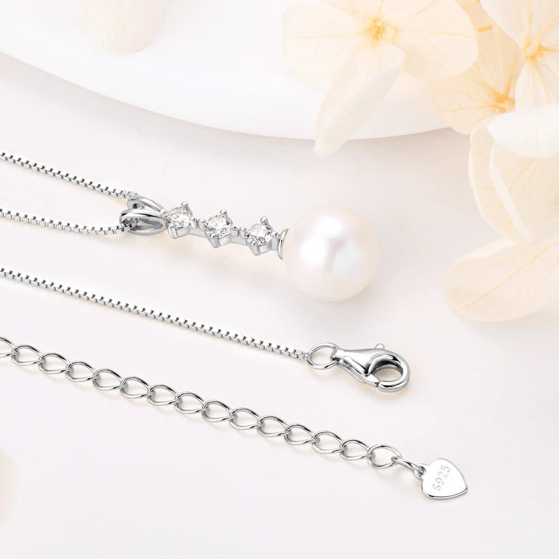 Natural Freshwater Pearl Moissanite Pendant Necklace Real Silver 925 Wedding Engagement Fine Jewelry for Women Gift 45+5cm