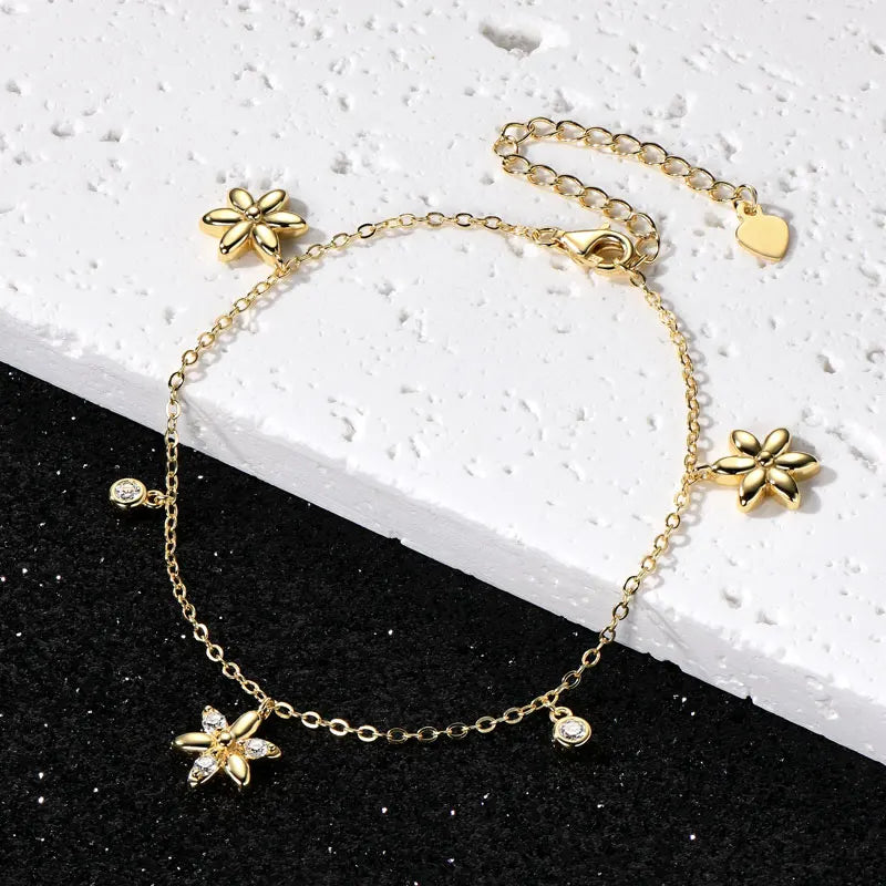 2024 Trendy Moissanite Flower Bracelet Real 925 Silver 18k Gold Plated Adjustable Chain Bracelet for Women Wedding Jewelry