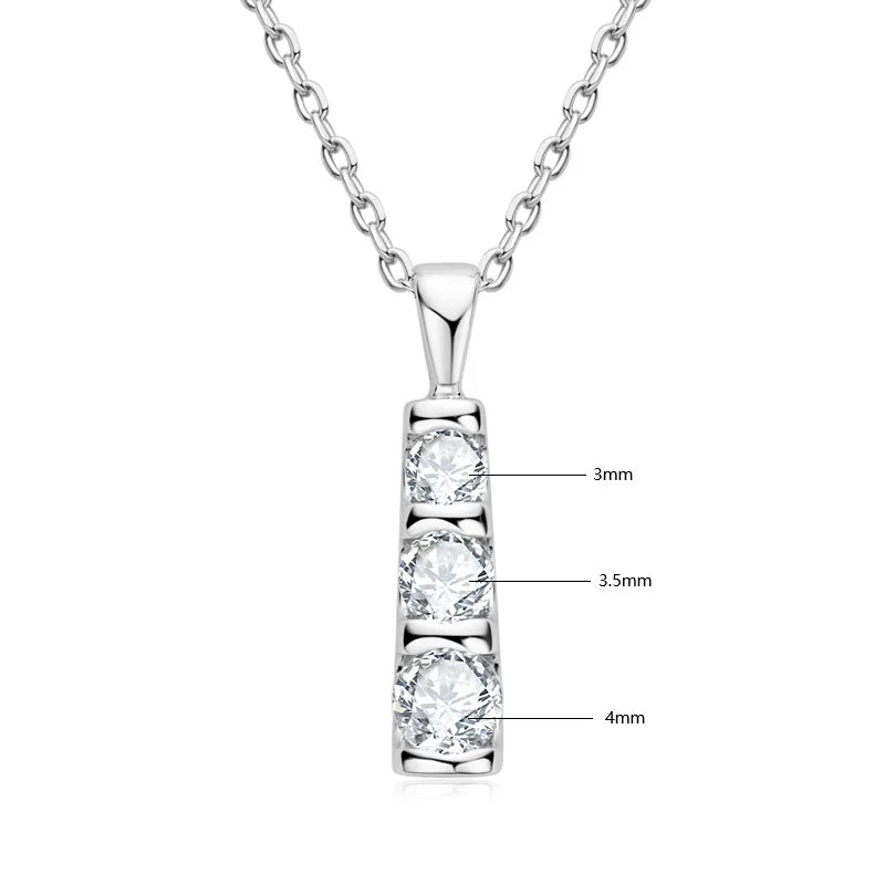 Real Certified Gradual Three Stone Moissanite Pendant Necklace 100% 925 Silver for Women Luxury Wedding Anniversary Jewelry Gift