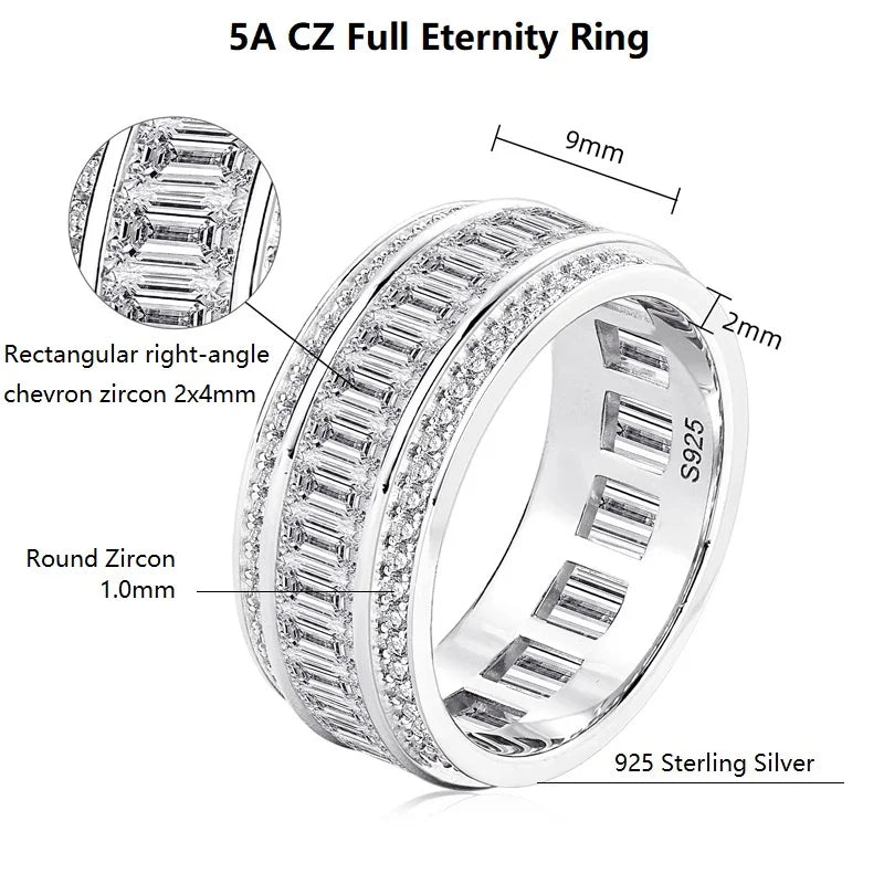 Luxury 5A CZ Full Eternity Ring Band Silver 925 Wide Wedding Promise Rings for Women Men Zircon Diamond Engagement Jewelry
