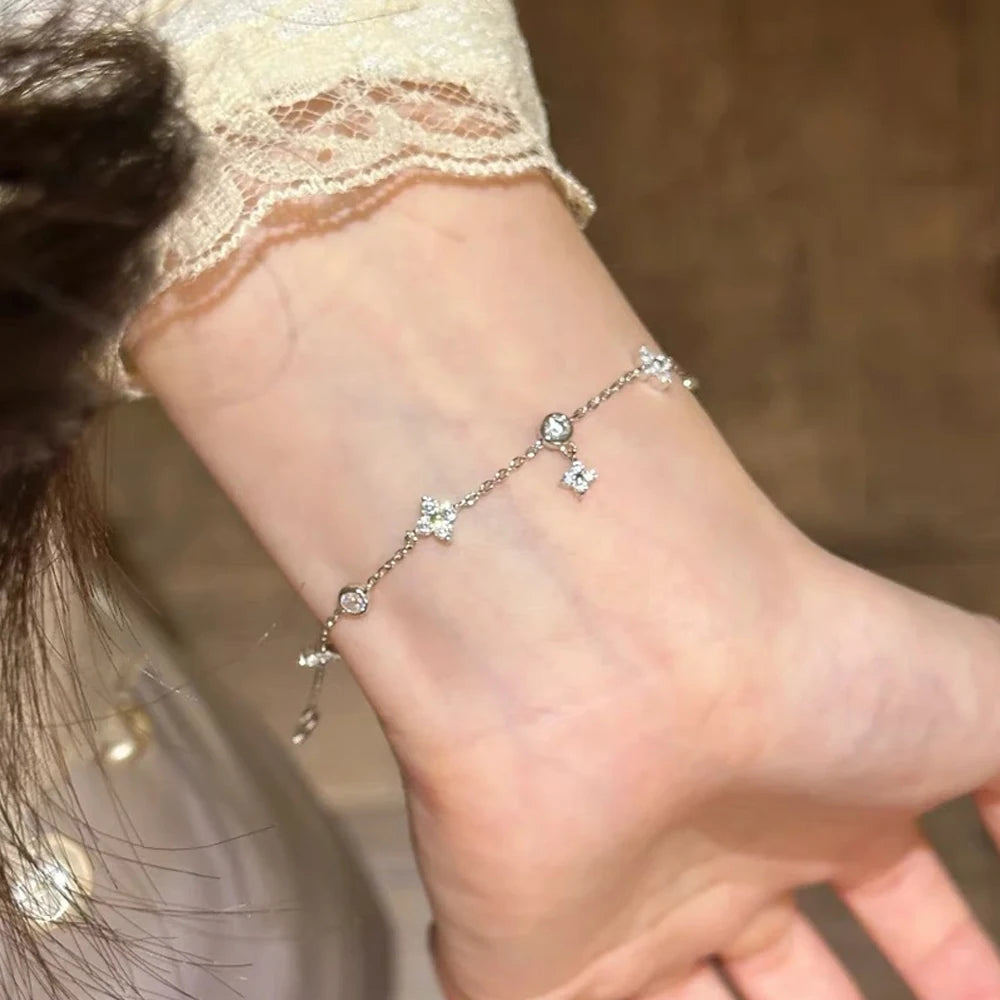 GRA Certified Moissanite Bracelet 925 Sterling Silver Women's Clover Flower Bracelets Adjustable S925 Chain Trendy Jewelry