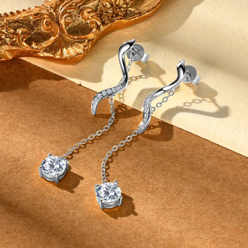6.5mm 1CT Moissanite Drop Snake Stud Earrings for Women 925 Silver Long Chain Pendant Earrings GRA Certified Jewelry 2025