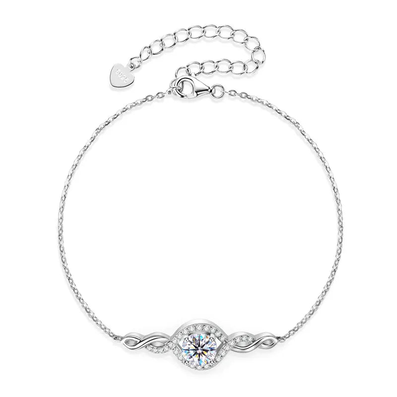 2025 1CT 6.5mm Infinity Moissanite Bracelet 925 Silver Adjustable Chain Evil Eye Bracelets for Women Hand Jewelry Gift GRA