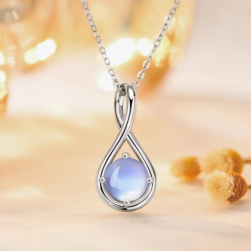 Colorful 12 Birthstone Pendant Infinity Necklace for Women 925 Silver 8mm Round Moissanite Zirconia Pearl Jewelry Birthday Gift