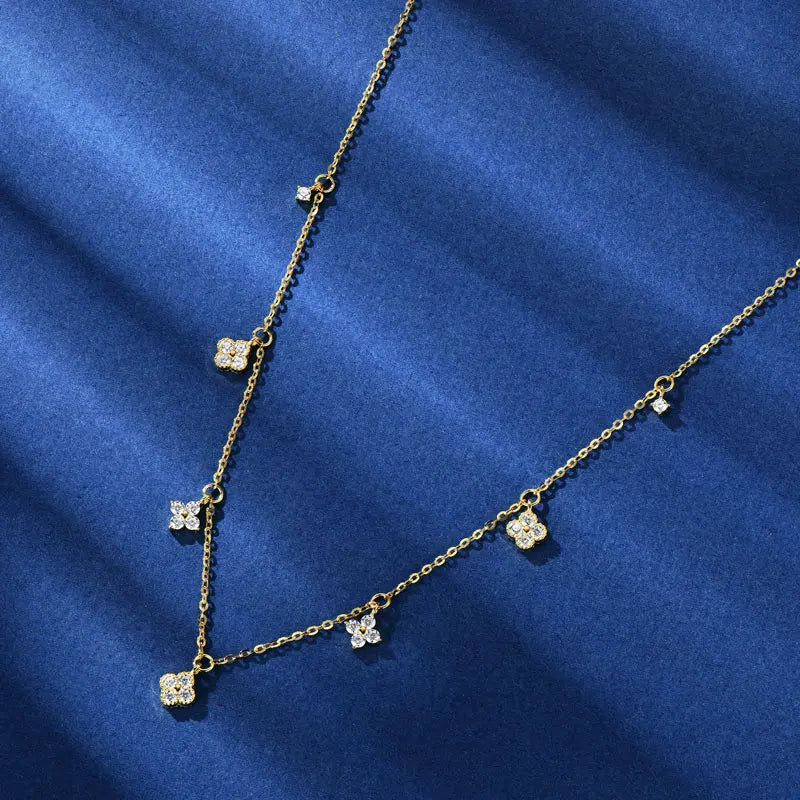 2mm Moissanite Pendant Necklace for Women 925 Silver Four Clover Flower Clavicle Necklaces Charm Valentine Gift 2025 Trend