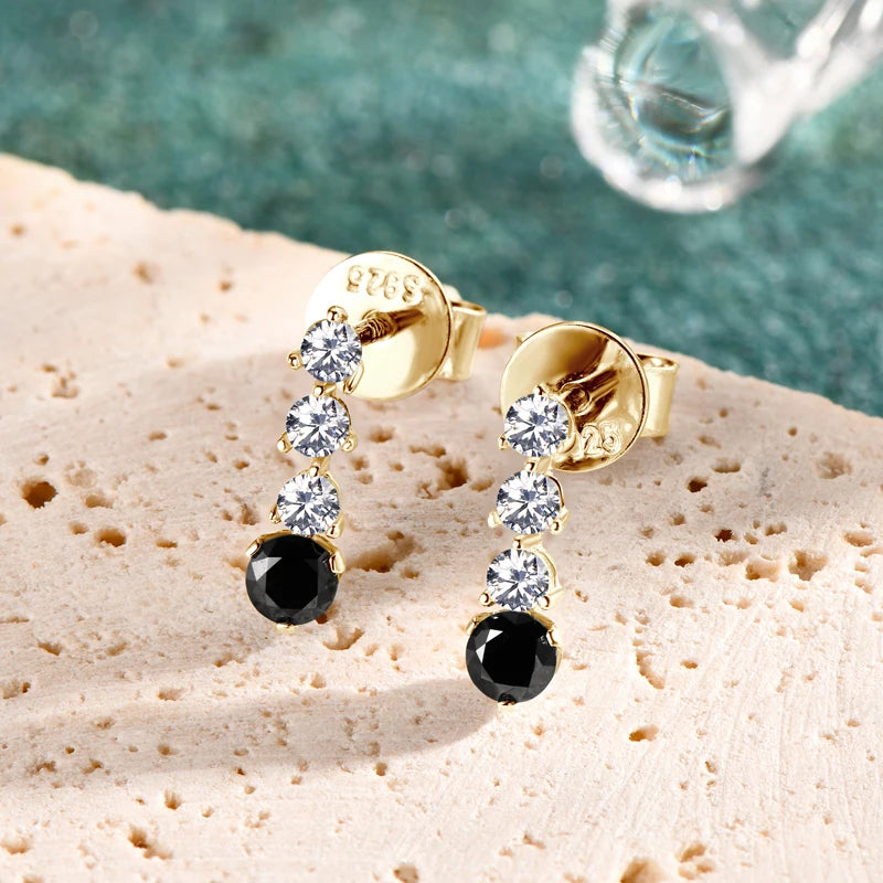 2024 Trend 925 Silver Studs 3mm 2mm Black &White Moissanite Drop Earrings for Women Men Anti-allergy Jewelry Birthday Gift