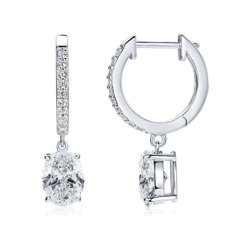 New Hoop Drop Earrings 100% Sterling Silver 925 1.5CT Moissanite D Color Oval Cut Earrings for Women Jewelry Gift Wedding Party