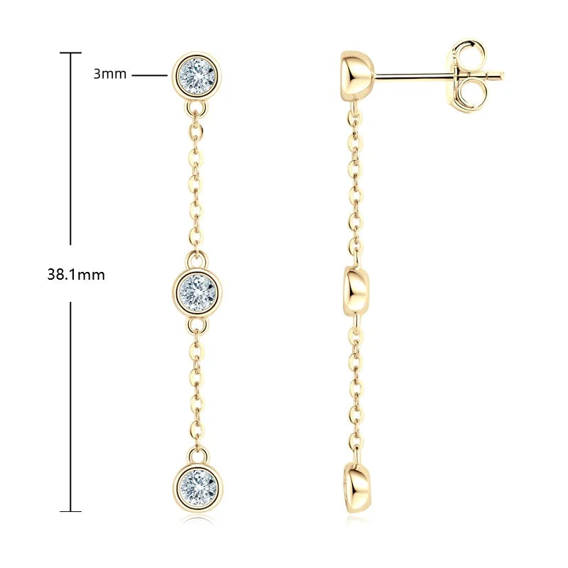925 Sterling Silver Earrings Bezel Moissanite Long Tassel Chain Drop Earring for Women Trendy Fine Jewelry Christmas Gifts