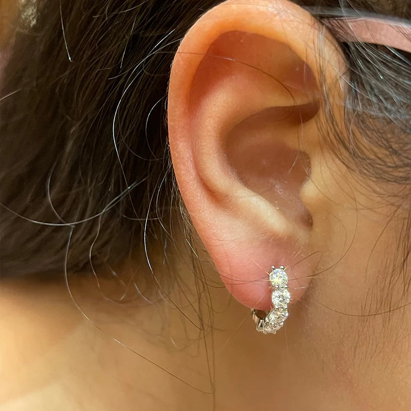 14k Gold Plated Hoop Earrings for Women 3.5mm D Color 925 Sterling Silver Moissanite Diamond Huggie Earring Girls Jewelry