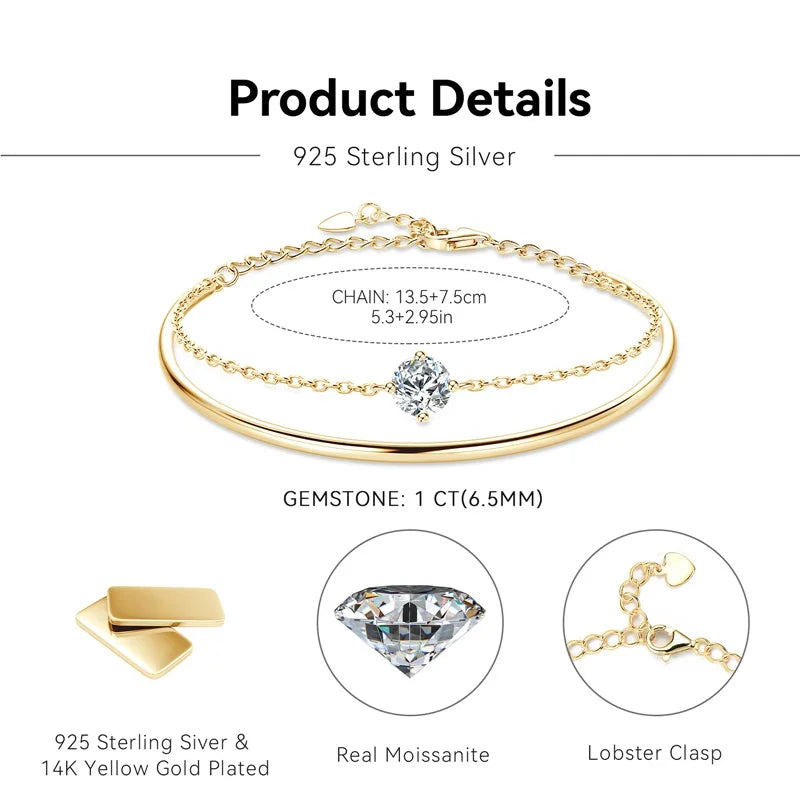 Double Layers 6.5mm D Color Moissanite Bracelet Bangle Cuff for Women 925 Silver Chain Bilayer Bracelets 2024 Jewelry Gift