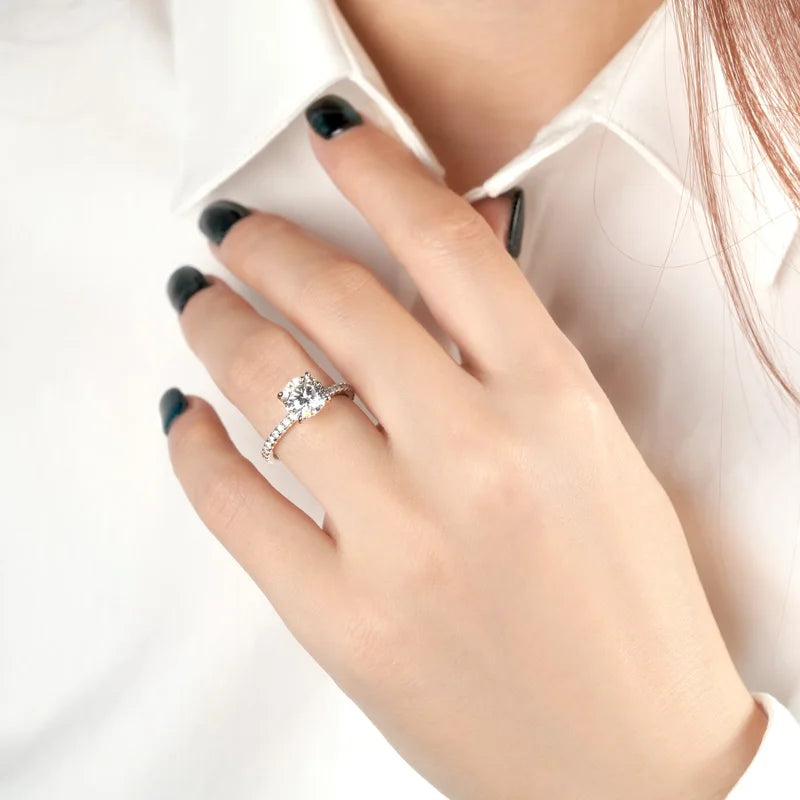 Solitaire 2ct Moissanite Diamond Ring 925 Sterling Sliver Sparking Wedding Promise Finger Rings for Women GRA Certificate