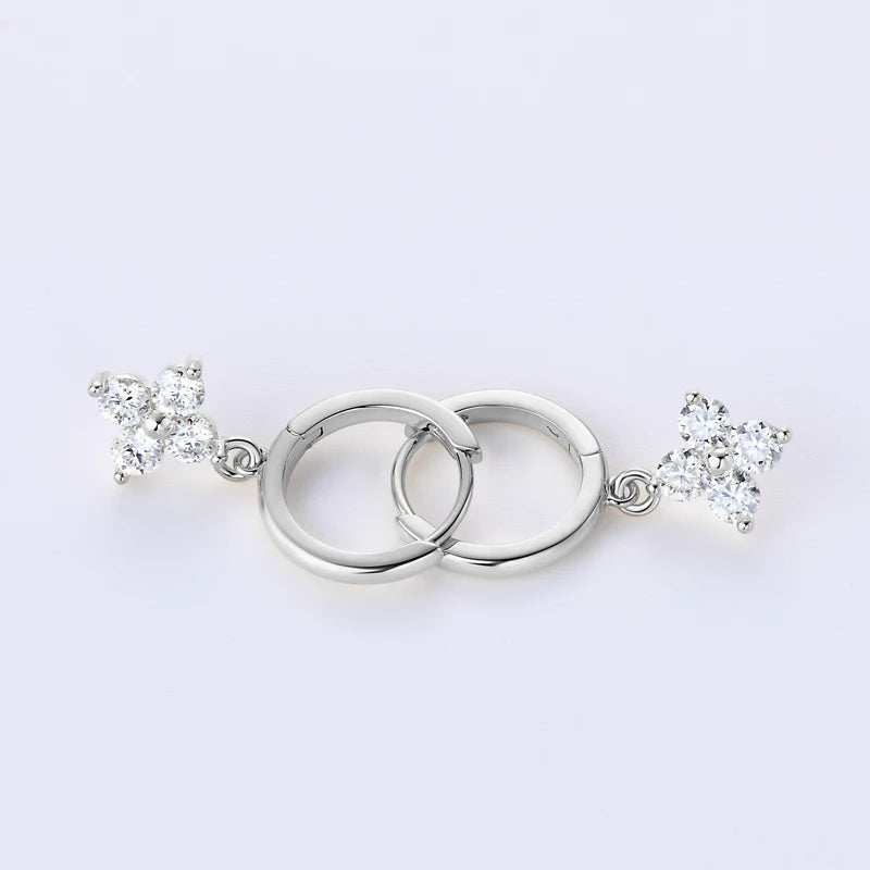 925 Sterling Silver Four Leaf Clover Earrings 3mm D Color Moissanite Drop Hoop Earrings for Women Lucky Charm Jewelry Gift