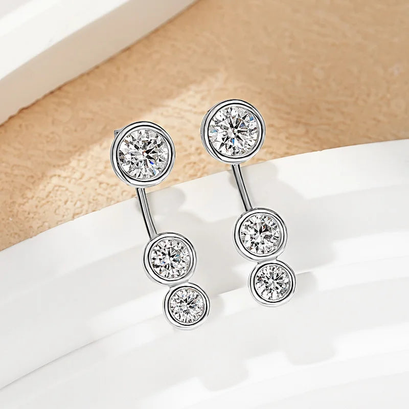2.0cttw Moissanite Stud Earrings Jacket Real 925 Silver Plated Gold 3 Stones Drop Earrings for Women Jewelry 2025 New Gift