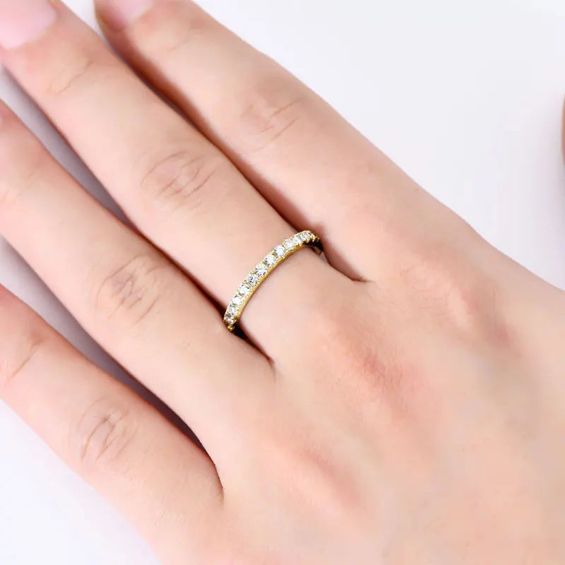 Classic 925 Sterling Silver Full Eternity Ring 2mm D Moissanite Rings Stackable Finger Bands for Women 18k Gold Plated Jewelry