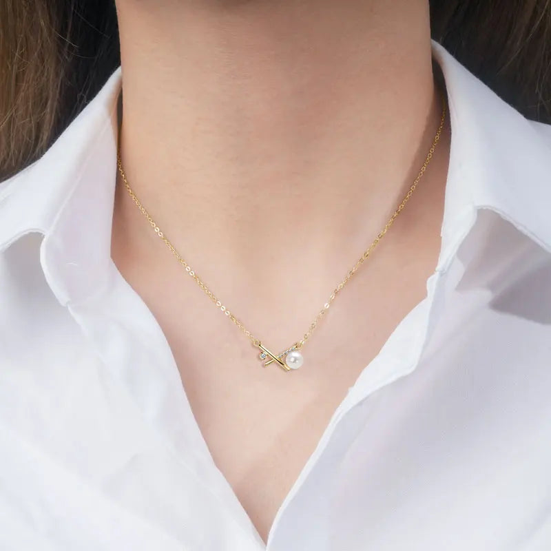 5-5.5mm Natural Freshwater Pearl Pendant Necklace 925 Sterling Silver for Women X Shape Cross Pendants Valentine Gifts