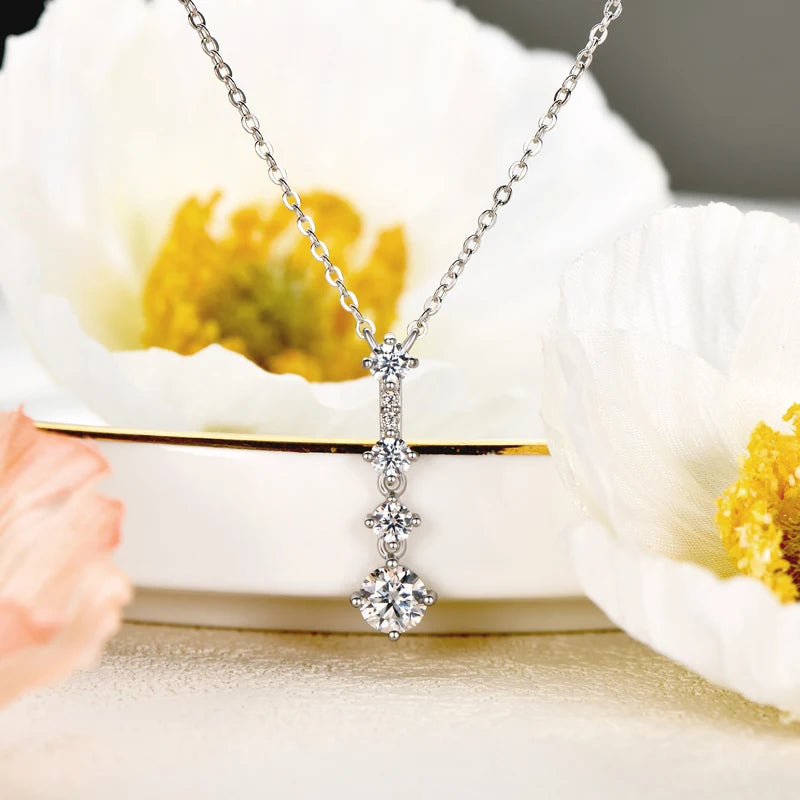 D Color VVS1 All Moissanite Long Pendant Necklaces With GRA Silver 925 Real Women's Accessories Jewelry Engagement Gift