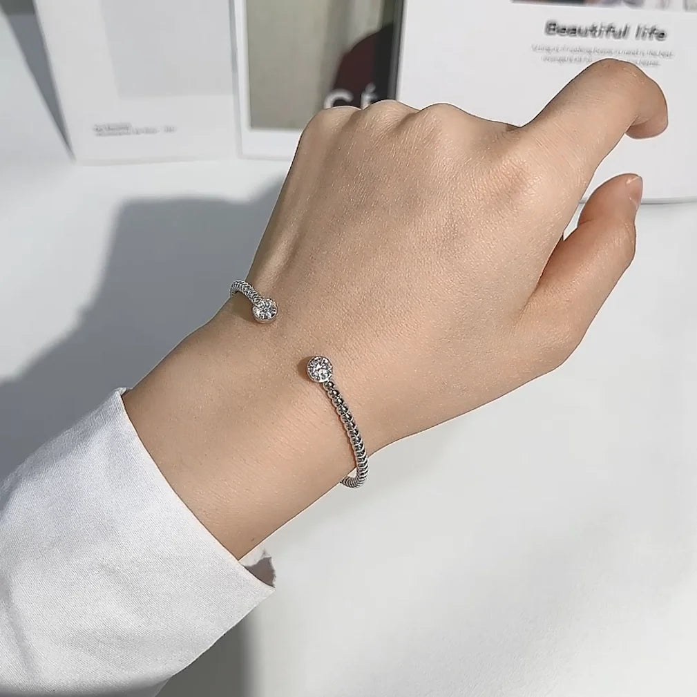 Solid Bangle Real 925 Silver 5mm 1ctw. D Color Bezel Round Moissanite Bracelet for Women Open Bangle Cuff Gift GRA Jewelry