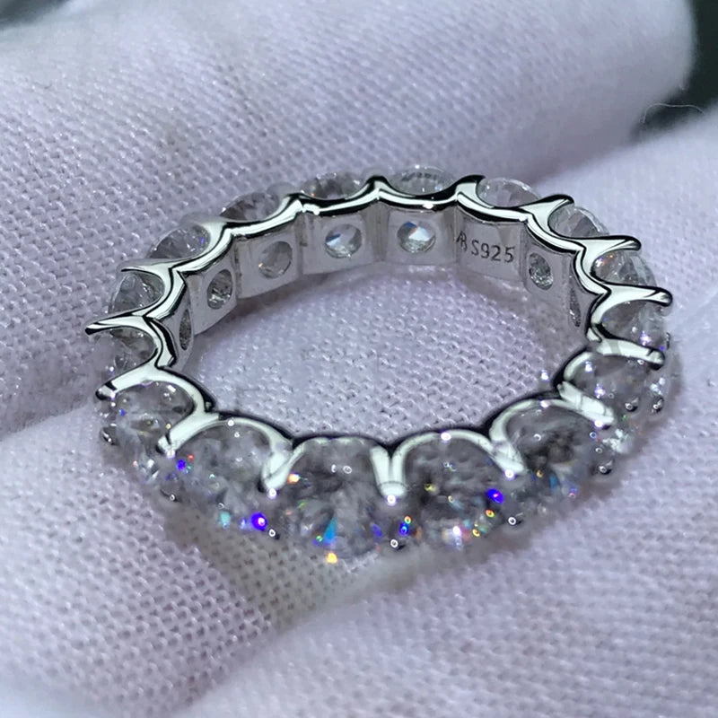 100% Real Silver 925 Full Eternity Ring for Women Simulated Diamond Engagement Wedding Band Finger Rings Cubic Zirconia Jewelry