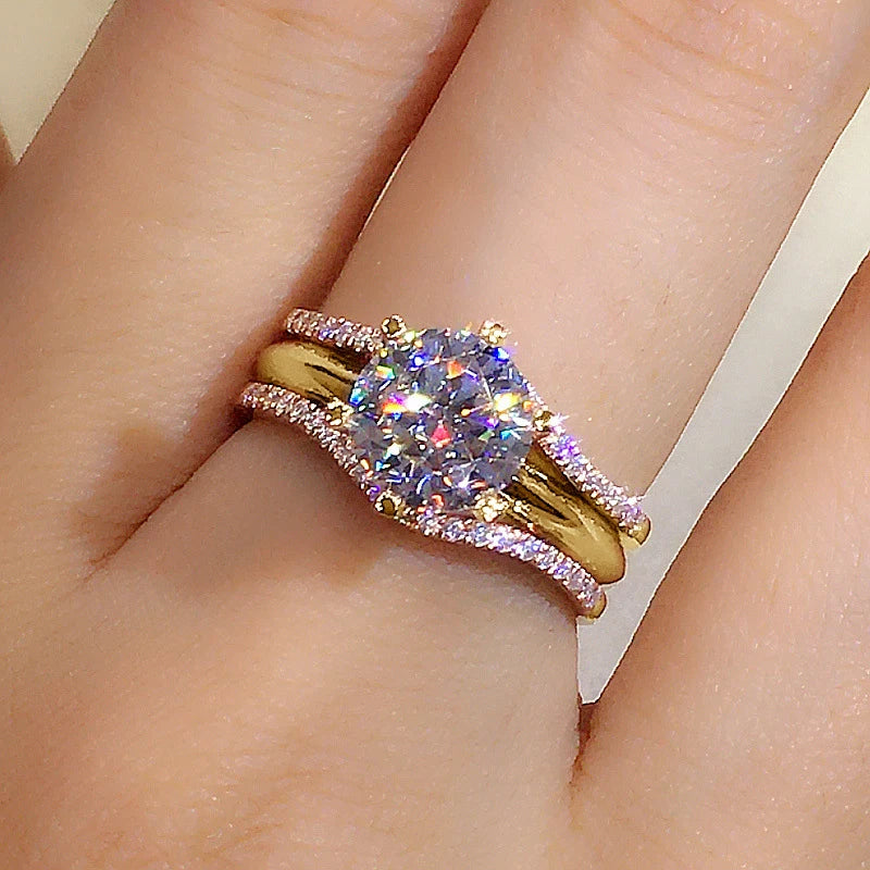 Bridal Sets for Women Gold Color 3.0CT Moissainte Wedding Rings Classic 2ct Designed Promise Band Engagement Jewelry Gifts