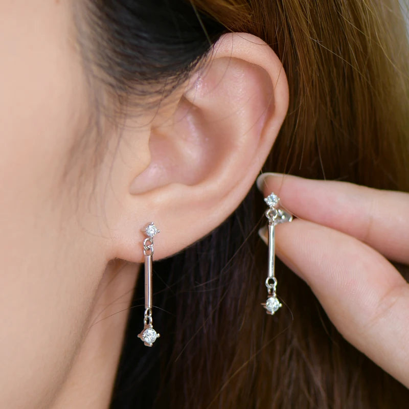 Long Dangle Earrings with Moissanite Drop Piercing Ear Studs Real D Color 925 Silver for Women Jewelry Certificate Gifts